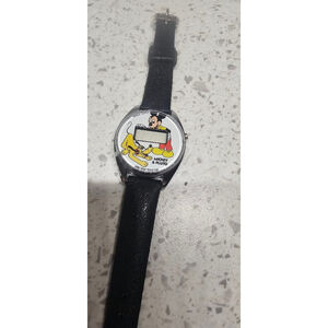 1980s Vintage Silver-tone Digital Mickey Mouse and Pluto Bradley Time Watch